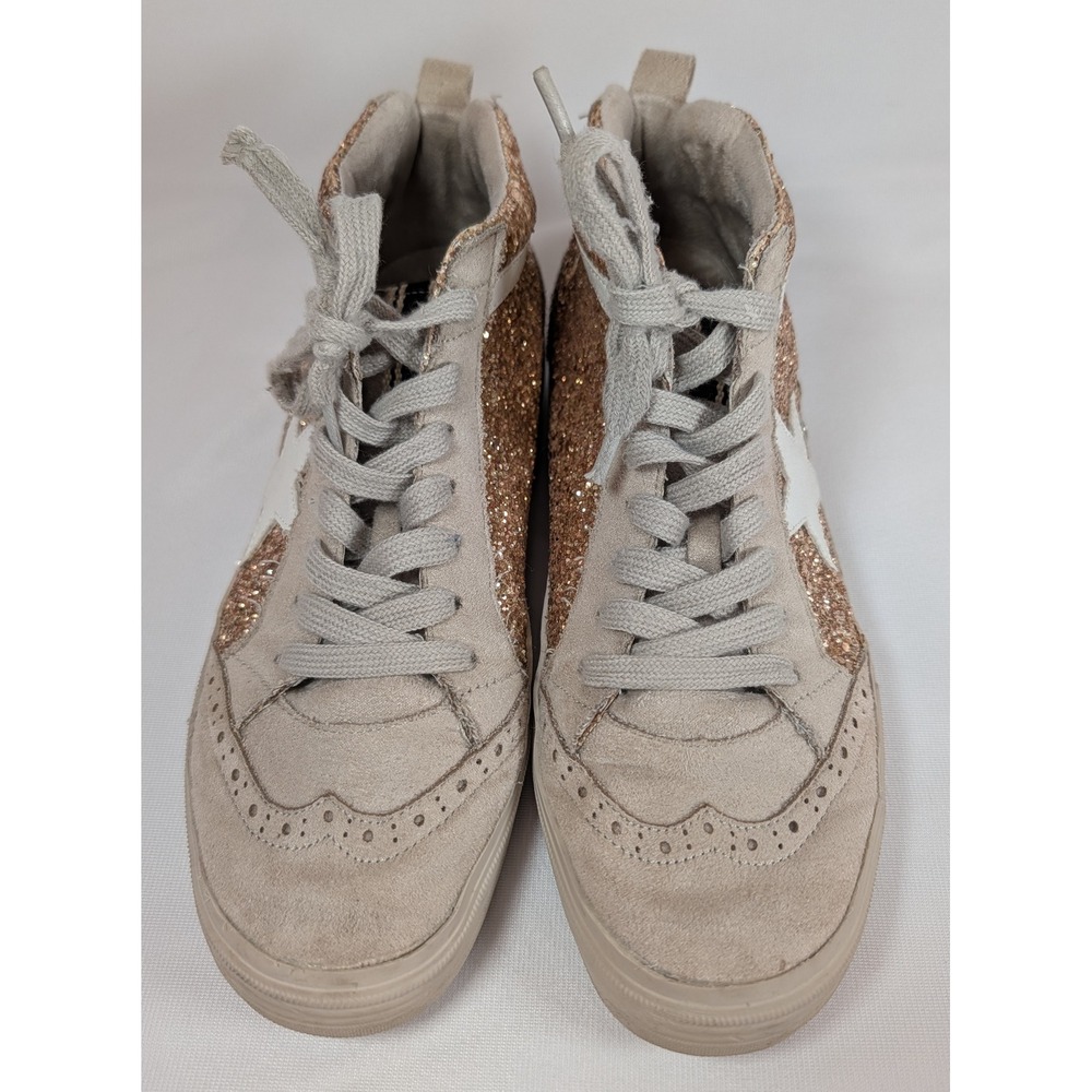 ShuShop Rina Rose Gold Glitter Star High Top Sneakers Beige Womens 8 - Picture 3 of 10